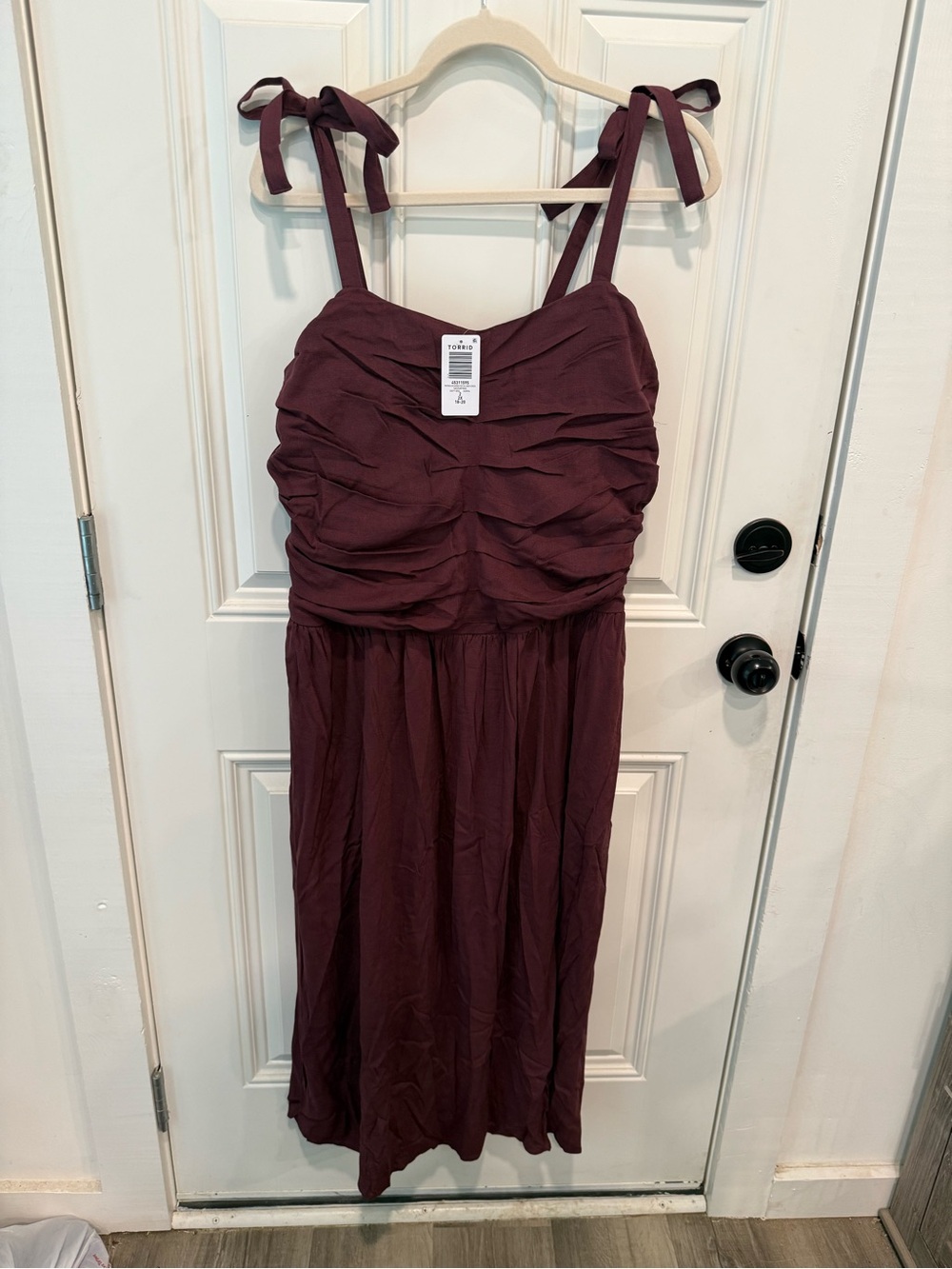 torrid Sassafras Shirred Tea-Length Dress in Deep Wine